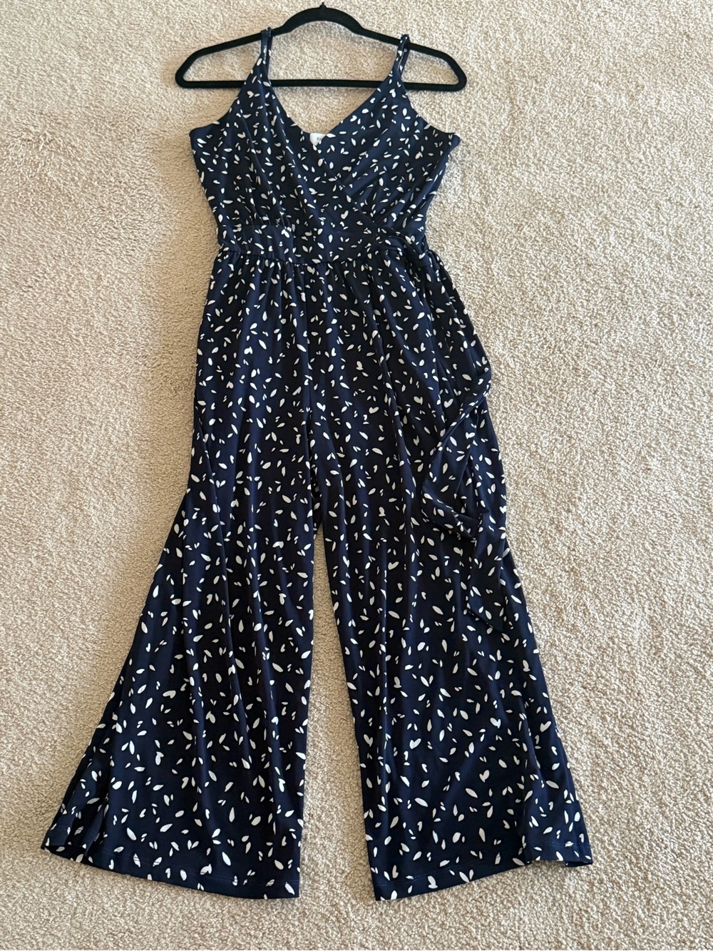 Kaileigh Rica Navy Ivory Print Wide Leg Jumpsuit Size L